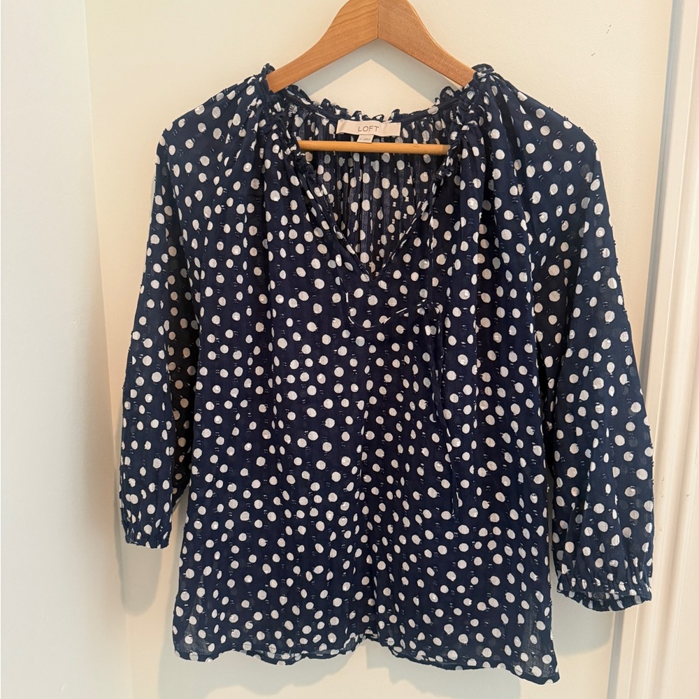 LOFT Blue Ruffled 3/4 Sleeve Blouse